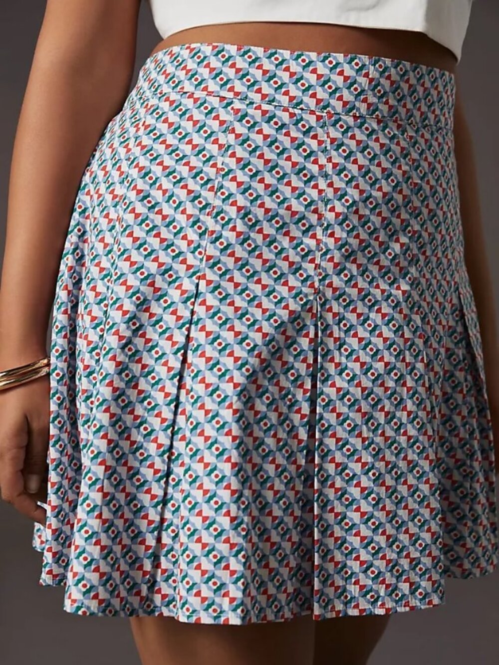Anthropologie NWT Maeve Pleated Mini Skirt in Green Motif size 12